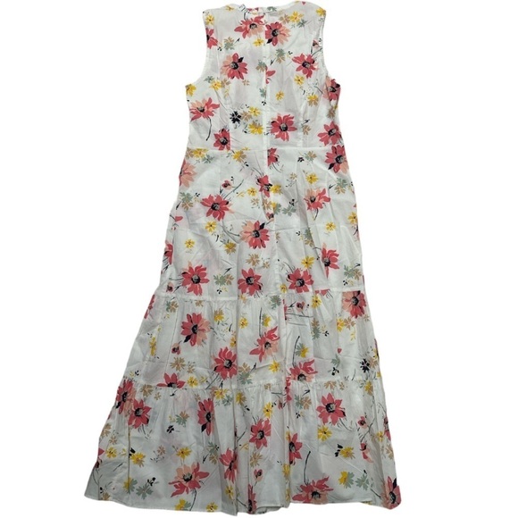 Gap Tiered Midi Dress Floral Skirt Button Front Back Zipper Sleeveless NWT - Picture 2 of 11